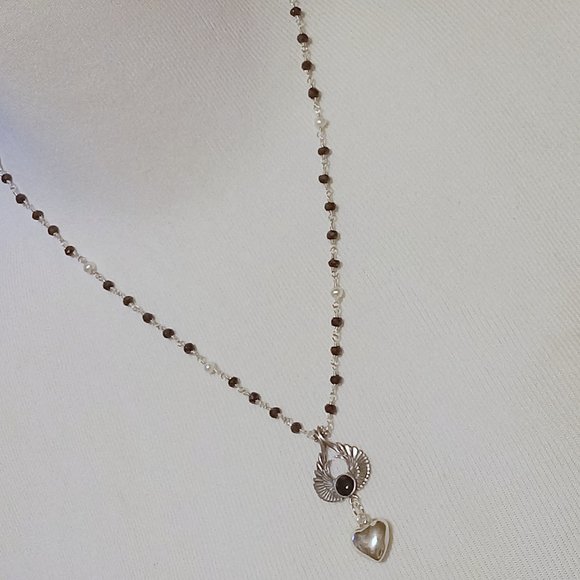 Vintage Sterling Silver Onyx Bezel Set Angel Wings Rosary Bead - Picture 12 of 14